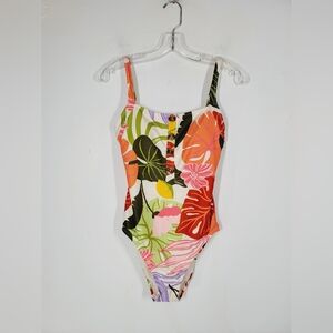 NWT SOCIAL STANDARD Tropical Print One Piece Swimsuit, Size Small